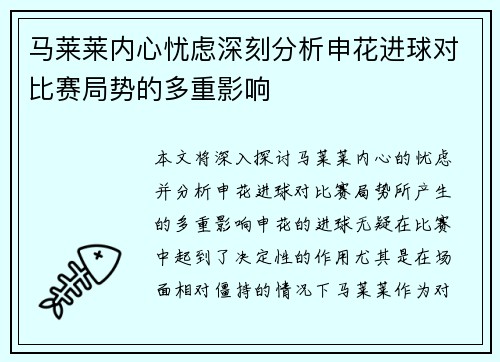 马莱莱内心忧虑深刻分析申花进球对比赛局势的多重影响